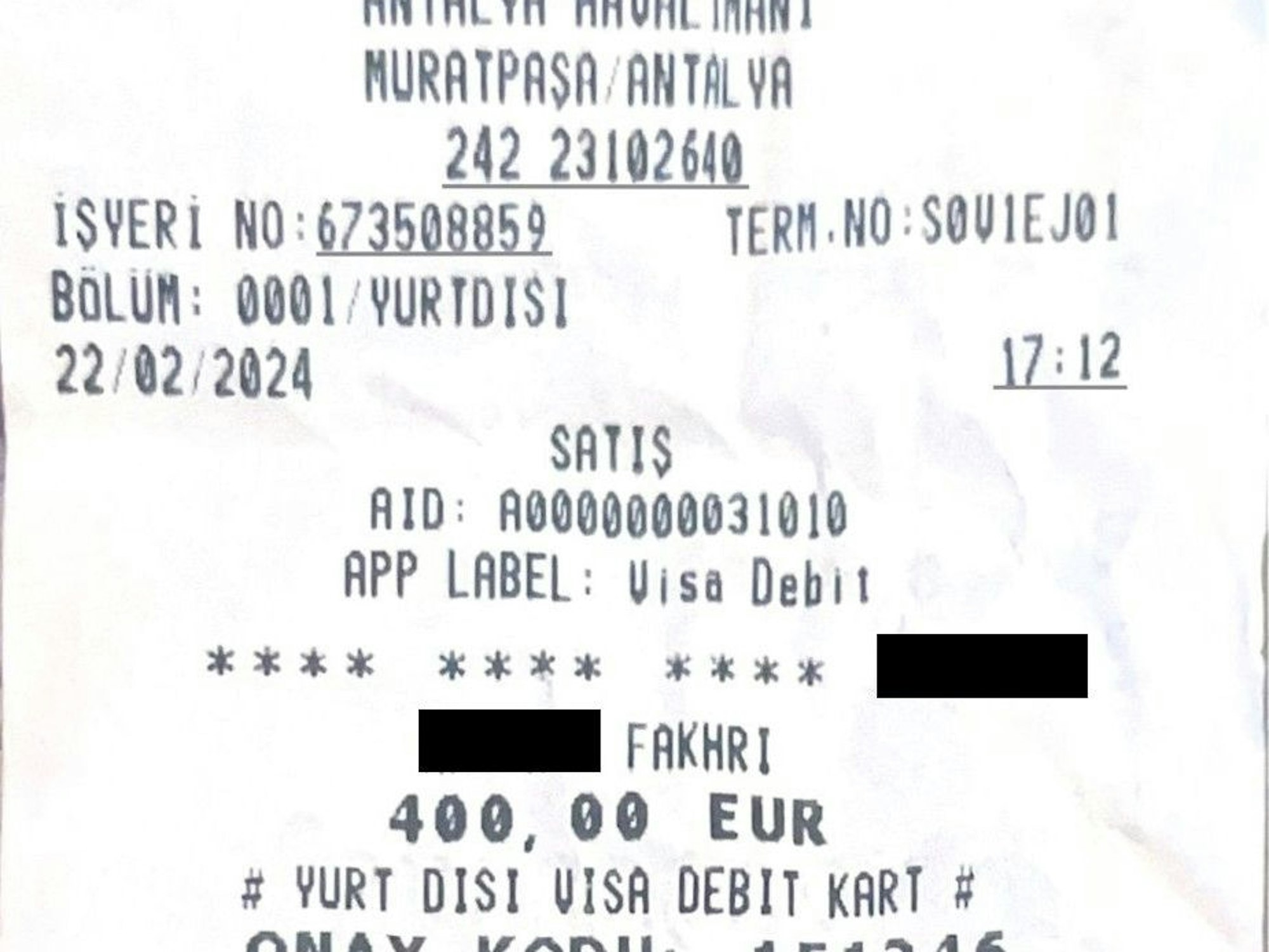 Ein Auszug auf einem Zahlungsbeleg.