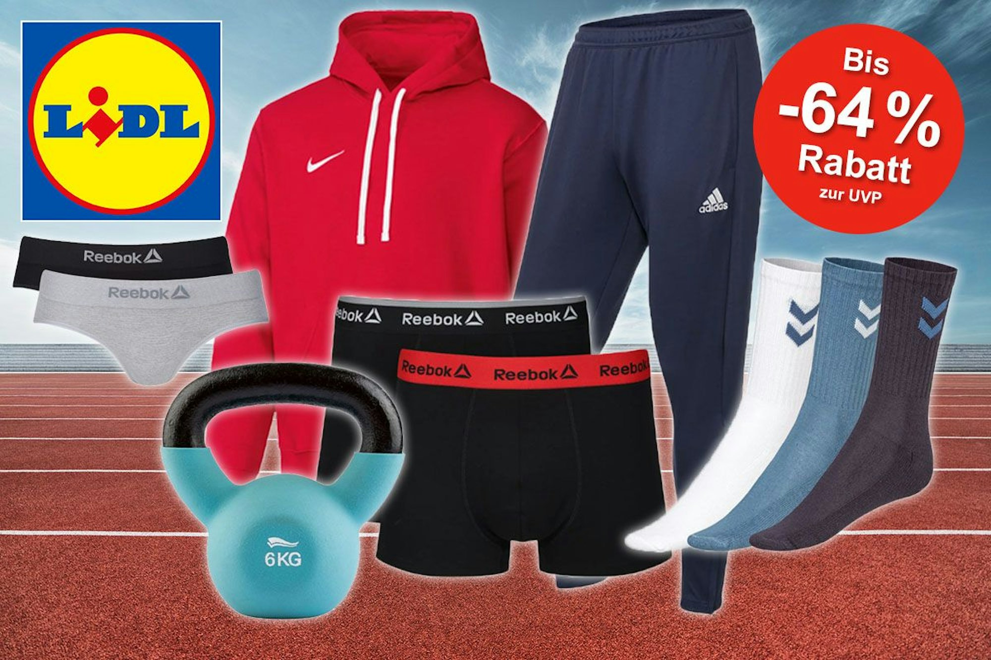 Lidl Mega Angebote auf Marken Sportmode von Reebok Nike Adidas und Fitnessgerate Bis 64 in Ganz schon fit Sale Express