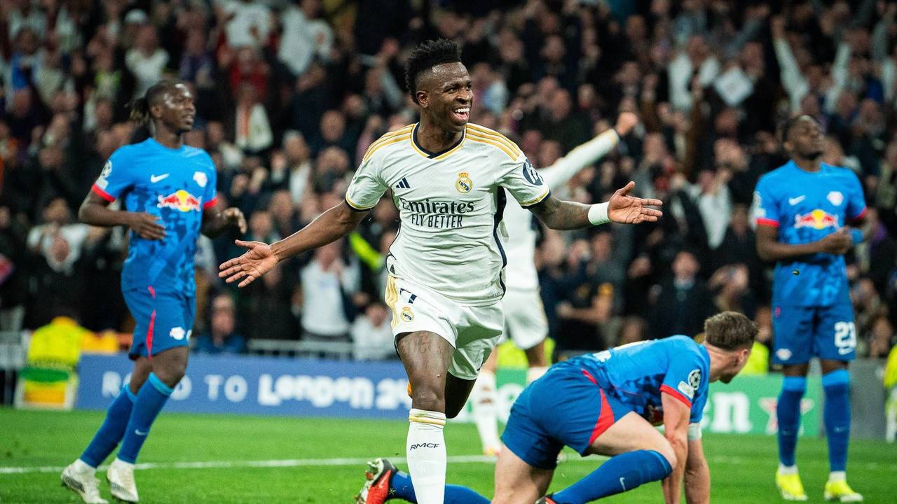 Vinícius Jr. bejubelt seinen Treffer zur 1:0-Führung am Mittwoch (6. März 2024) gegen RB Leipzig.