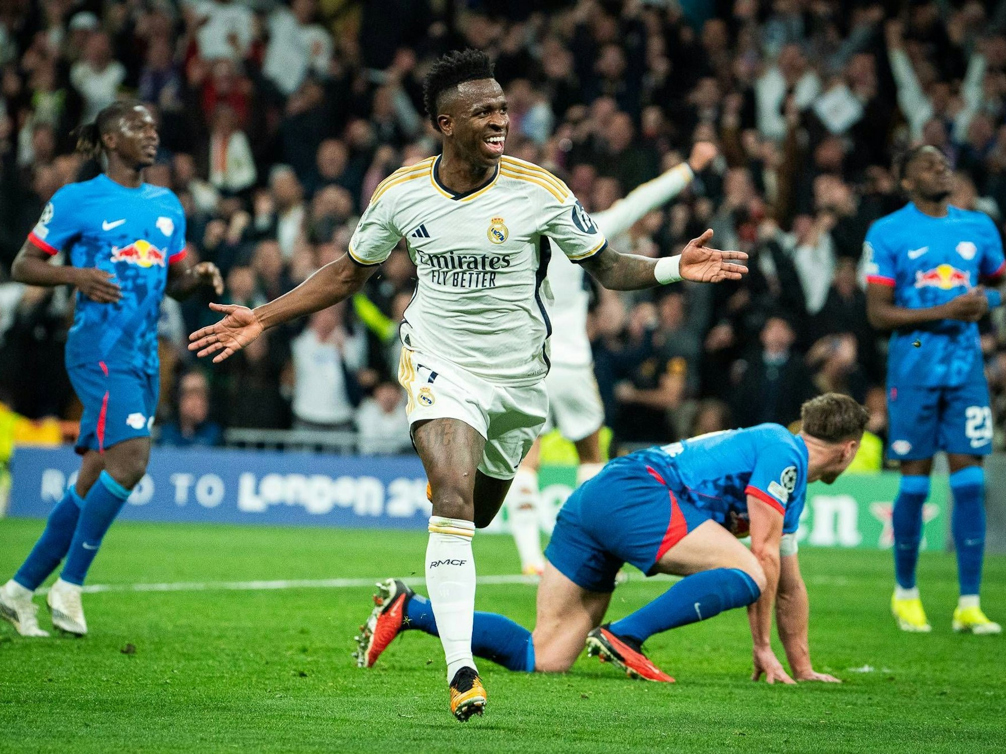 Vinícius Jr. bejubelt seinen Treffer zur 1:0-Führung am Mittwoch (6. März 2024) gegen RB Leipzig.