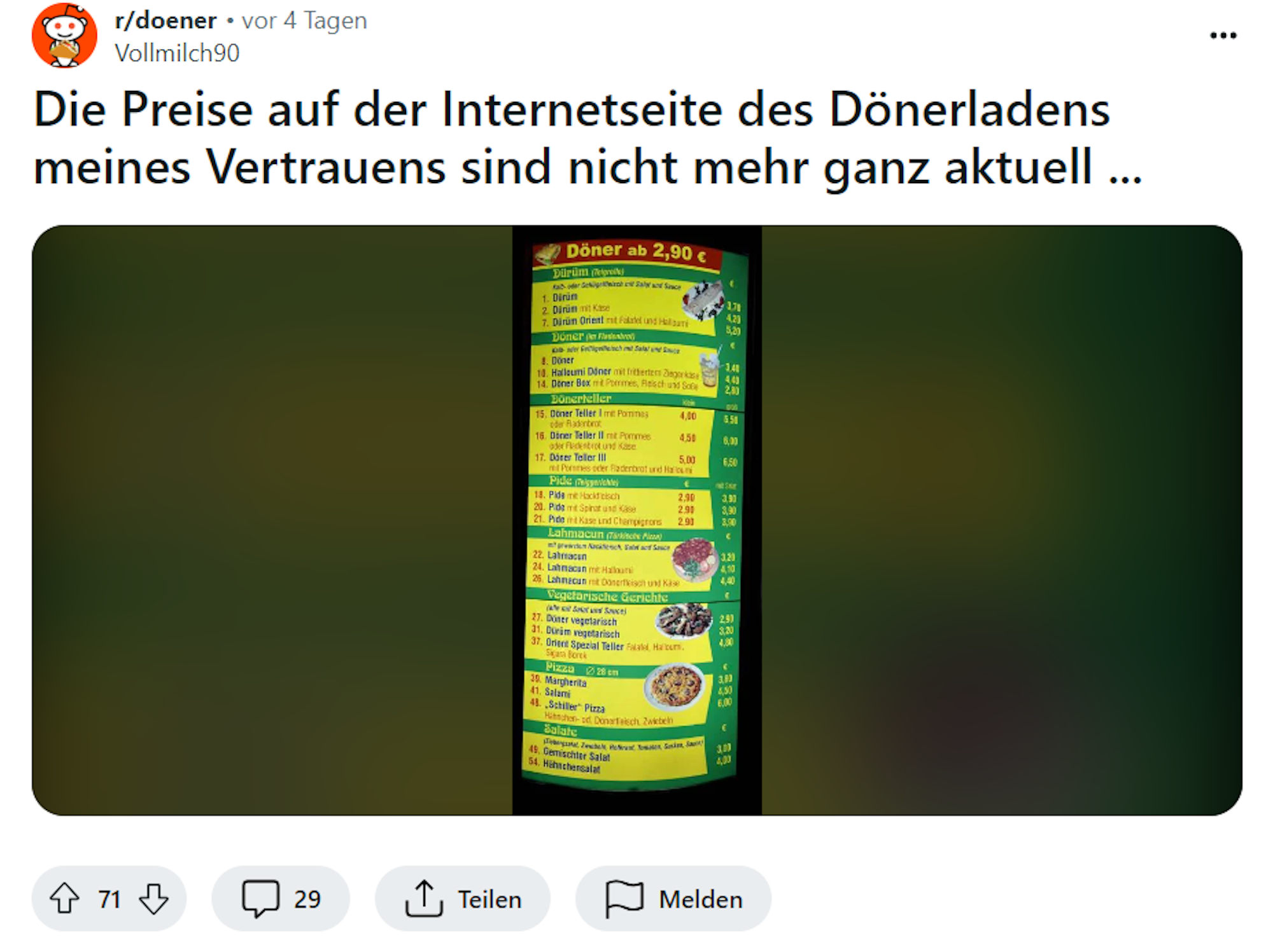 Ein Screenshot des Reddit-Beitrags.