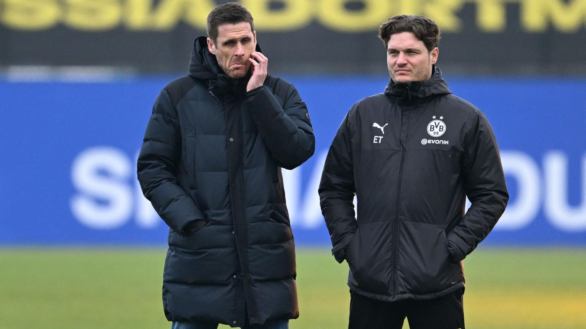 Sebastian Kehl und Edin Terzic stehen auf dem Platz.