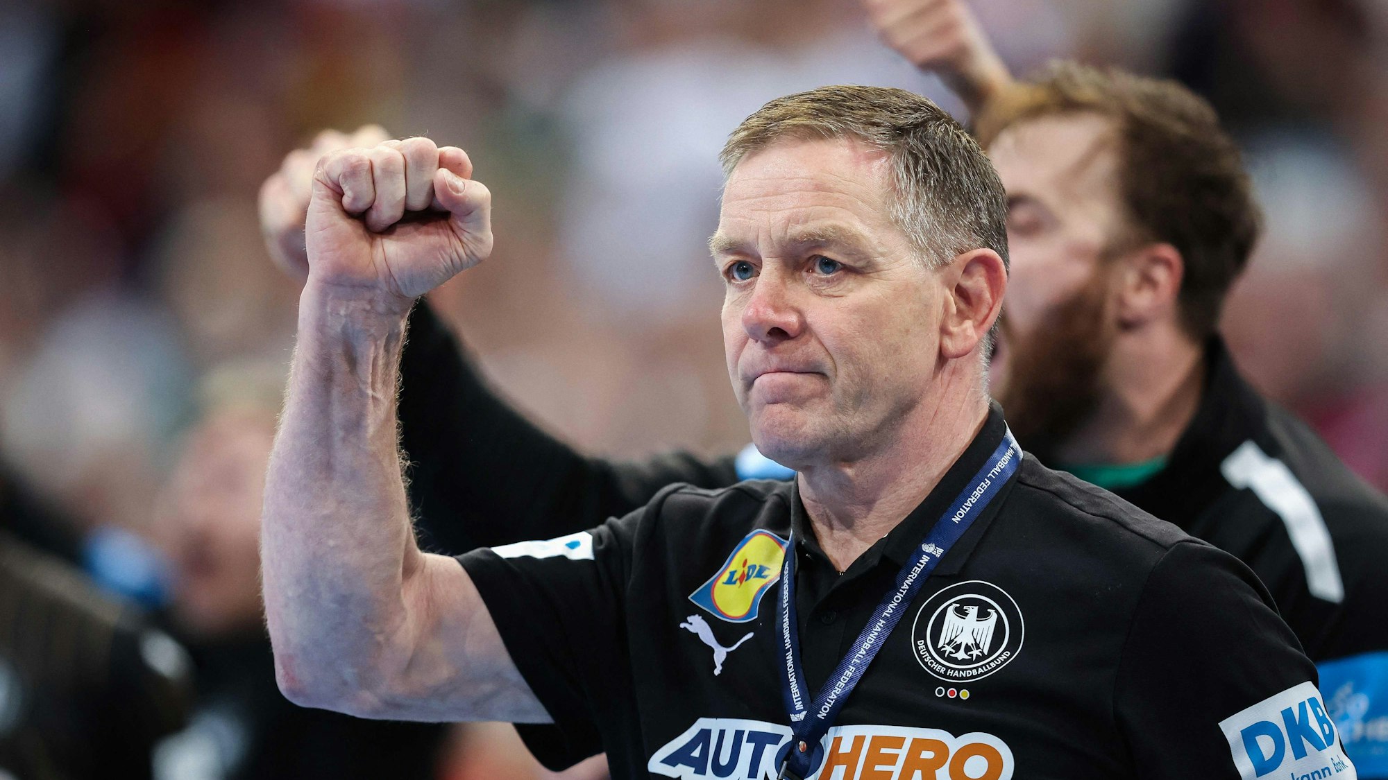 Alfred Gislason jubelt über den Sieg gegen Österreich im Olympia-Qualifikationsturnier.
