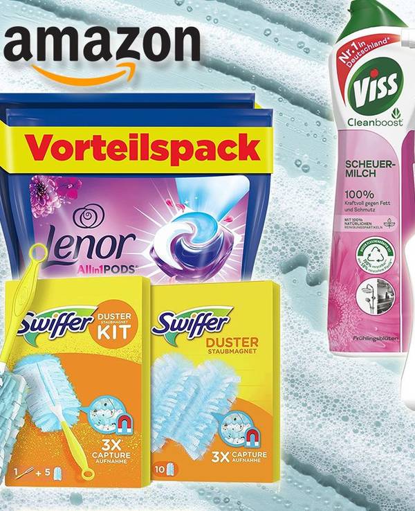 Putz- und Waschmittel von Marken wie Viss, Sagrotan, Swiffer, Lenor.