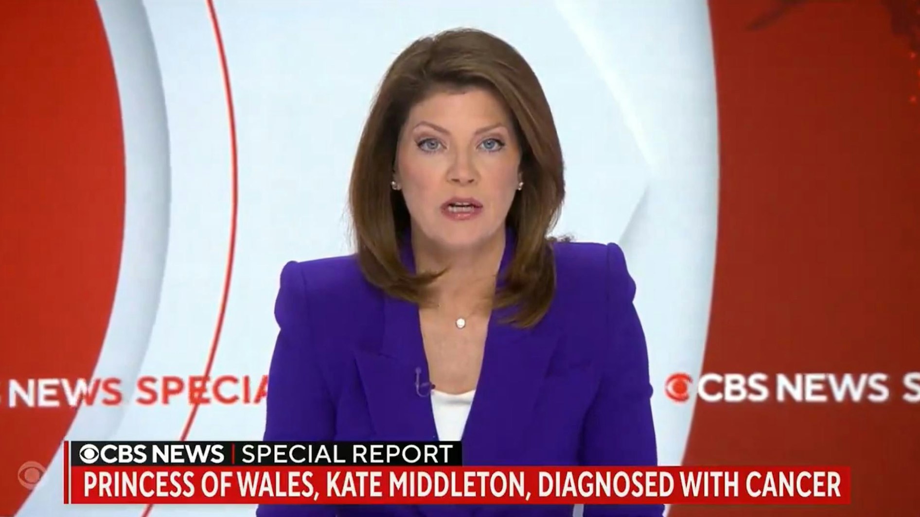 Eine Nachrichten-Sprecherin von CBS berichtet während einer Basketball-Übertragung über die Krebsdiagnose von Prinzessin Kate.