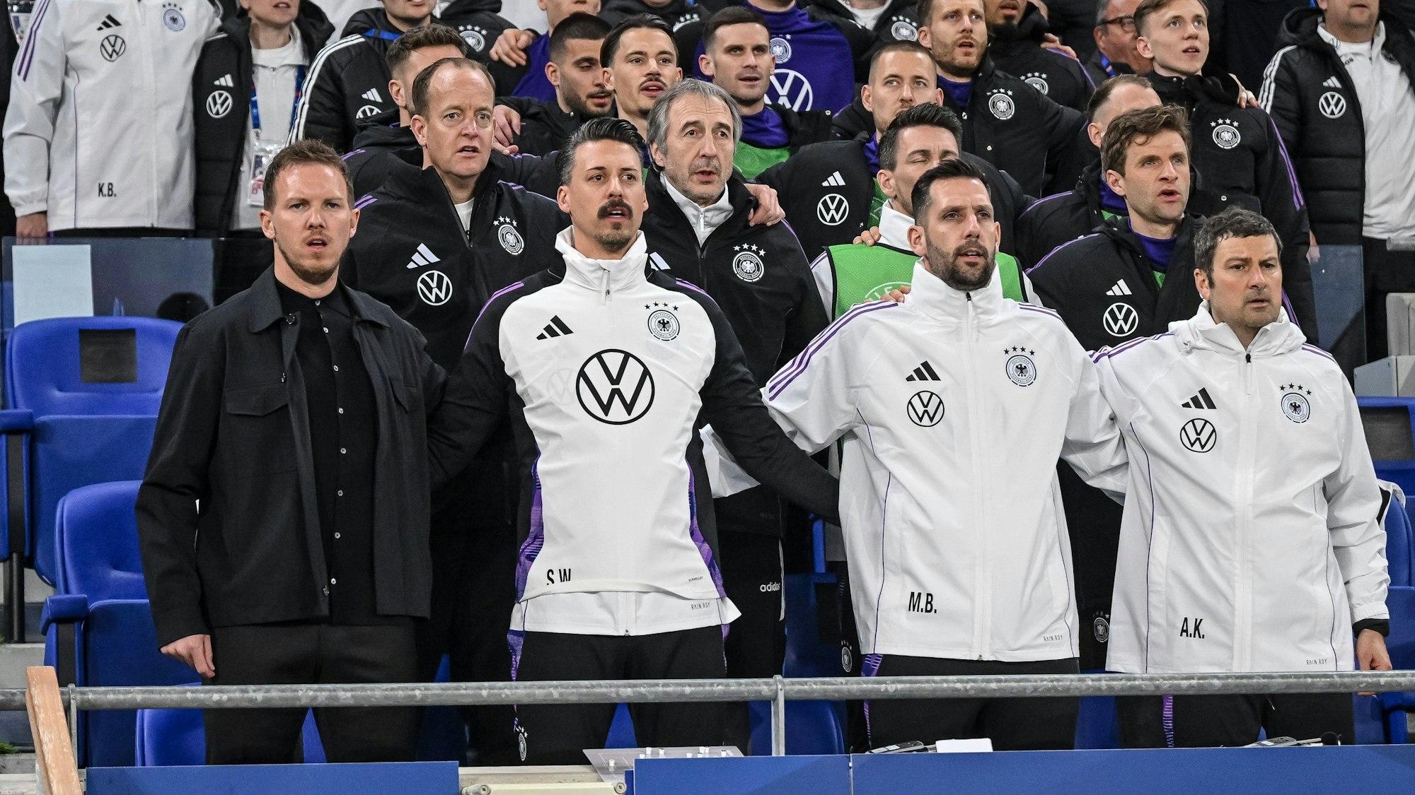 Julian Nagelsmann mit Sandro Wagner, Mads Buttgereit und Andreas Kronenberg.