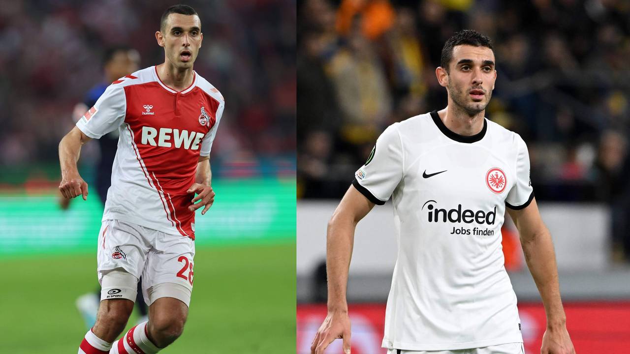 Ellyes Skhiri in den Trikots des 1. FC Köln und von Eintracht Frankfurt.
