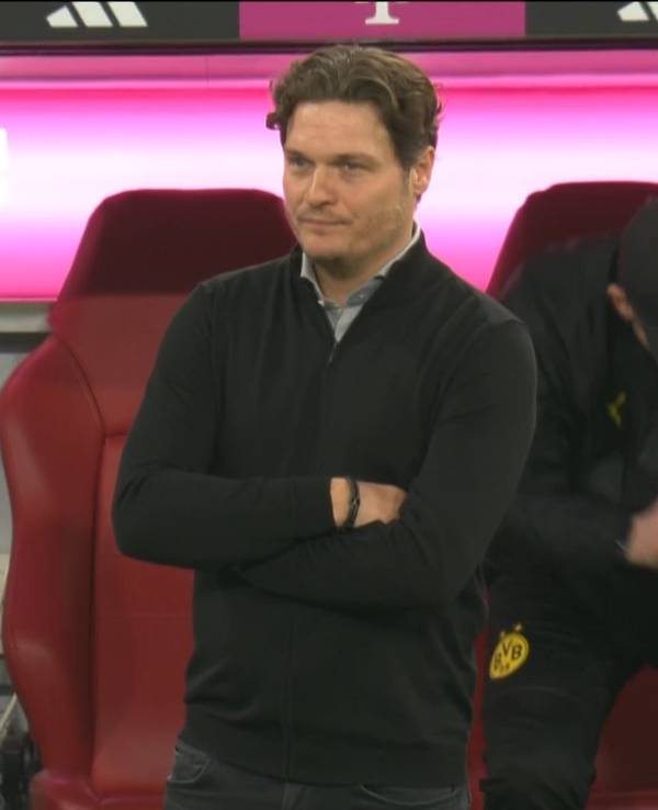 Edin Terzic steht regungslos vor der Bank von Borussia Dortmund.