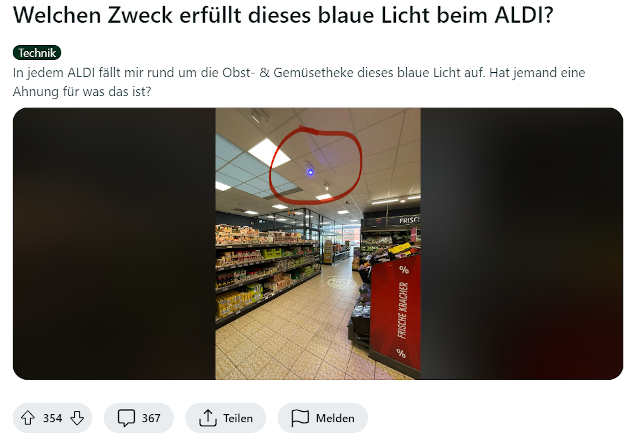 Das geteilte Foto des Aldi-Kunden auf Reddit.