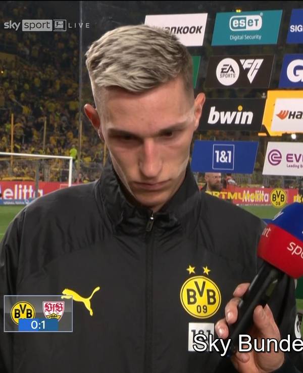 Nico Schlotterbeck nach dem Spiel zwischen Borussia Dortmund und dem VfB Stuttgart im Gespräch mit Sky-Reporter Patrick Wasserziehr.