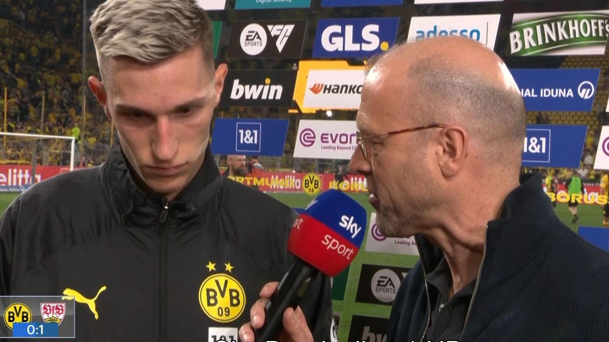 Nico Schlotterbeck nach dem Spiel zwischen Borussia Dortmund und dem VfB Stuttgart im Gespräch mit Sky-Reporter Patrick Wasserziehr.