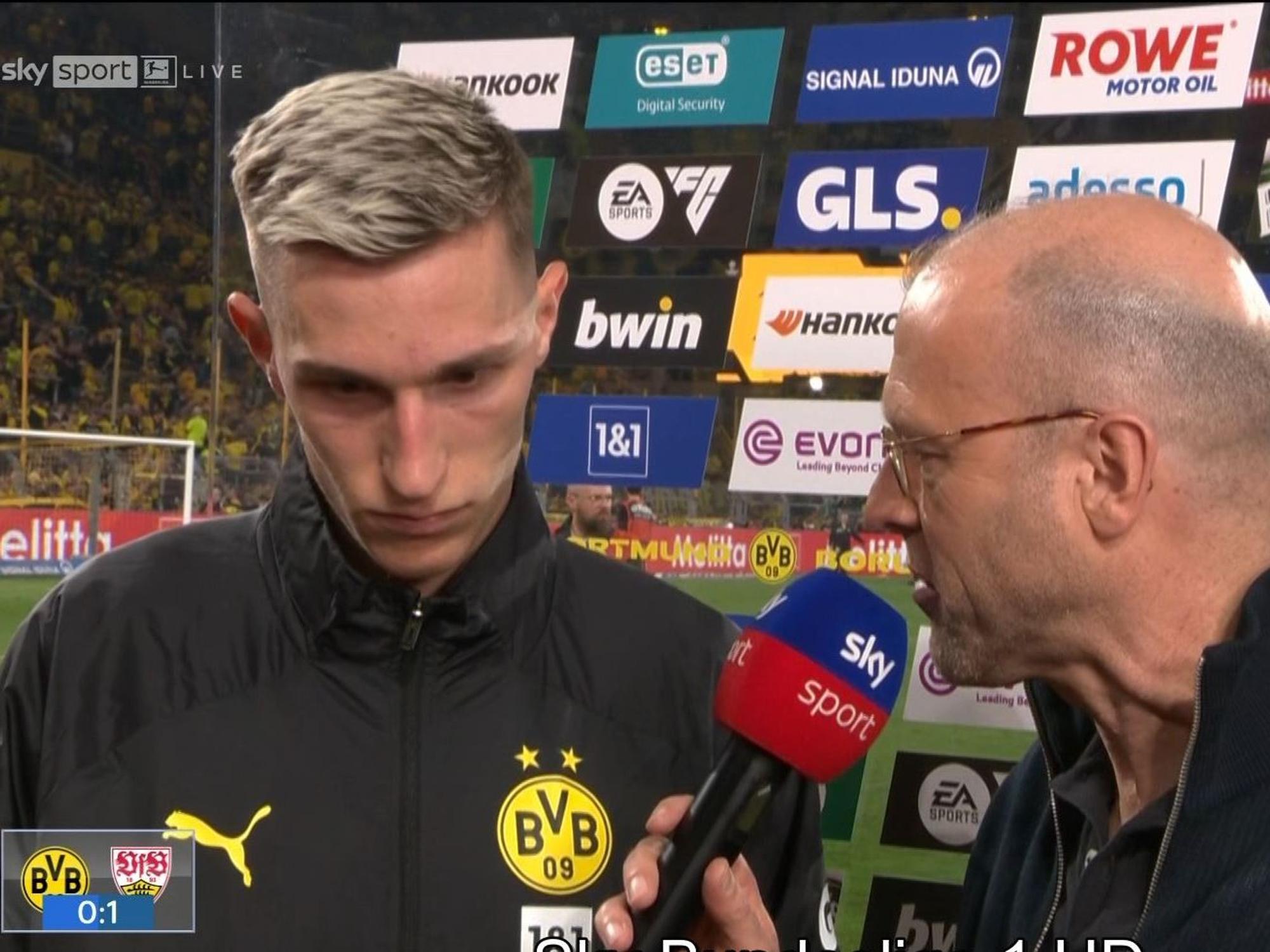Nico Schlotterbeck nach dem Spiel zwischen Borussia Dortmund und dem VfB Stuttgart im Gespräch mit Sky-Reporter Patrick Wasserziehr.