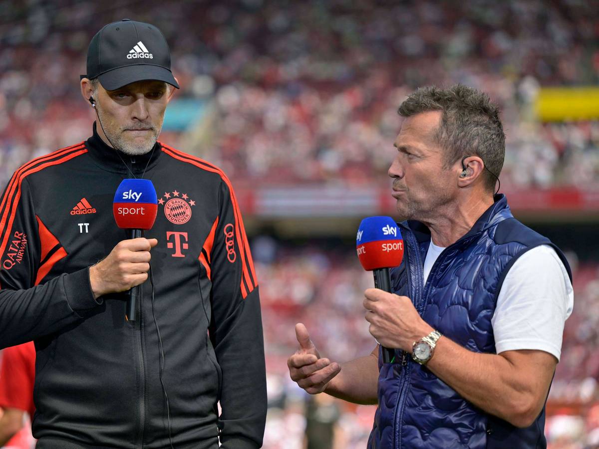 Thomas Tuchel und Lothar Matthäus stehen bei einer Sky-Übertragung nebeneinander.