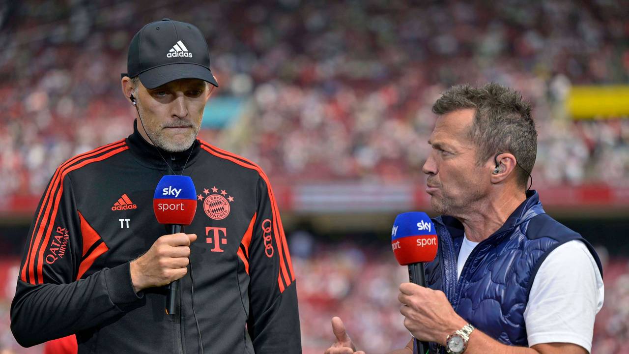Thomas Tuchel und Lothar Matthäus stehen bei einer Sky-Übertragung nebeneinander.