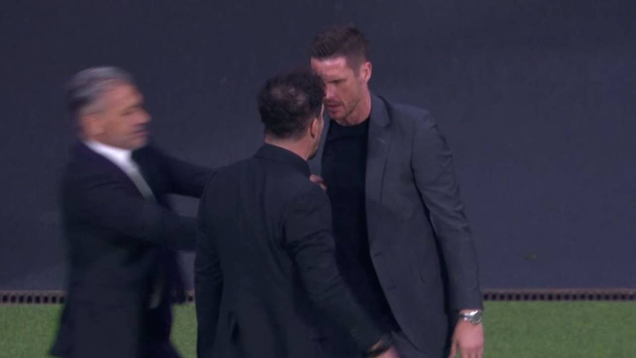 Diego Simeone und Sebastian Kehl zoffen sich an der Seitenlinie.