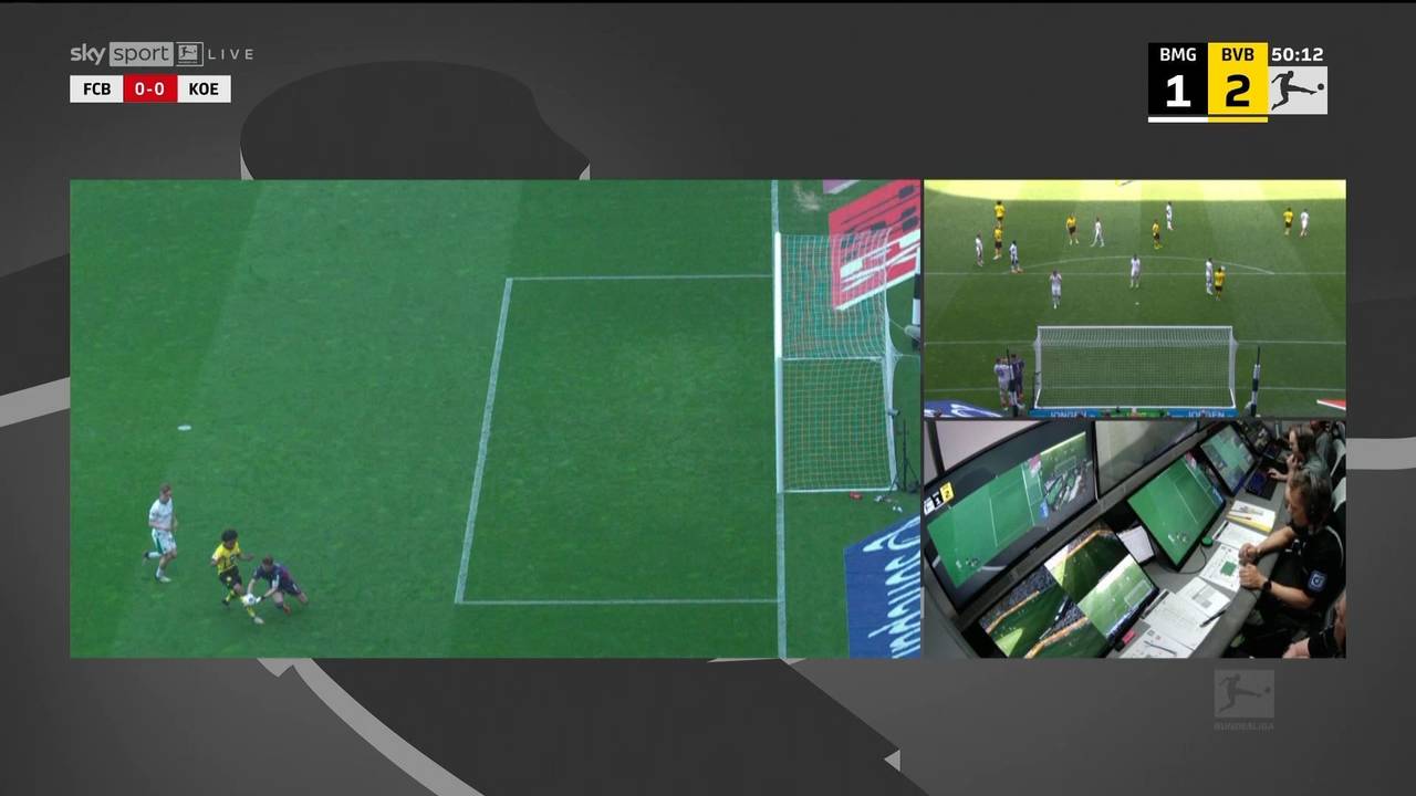 TV-Bilder vom VAR-Check zum Elfmeter für Borussia Dortmund gegen Borussia Mönchengladbach.