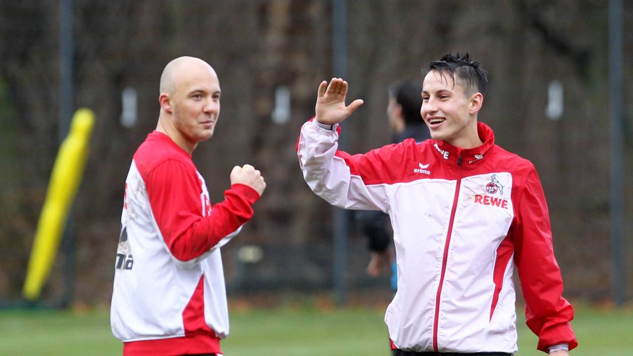 Maurice Exslager und Fabian Schnellhardt beim Training des 1. FC Köln.
