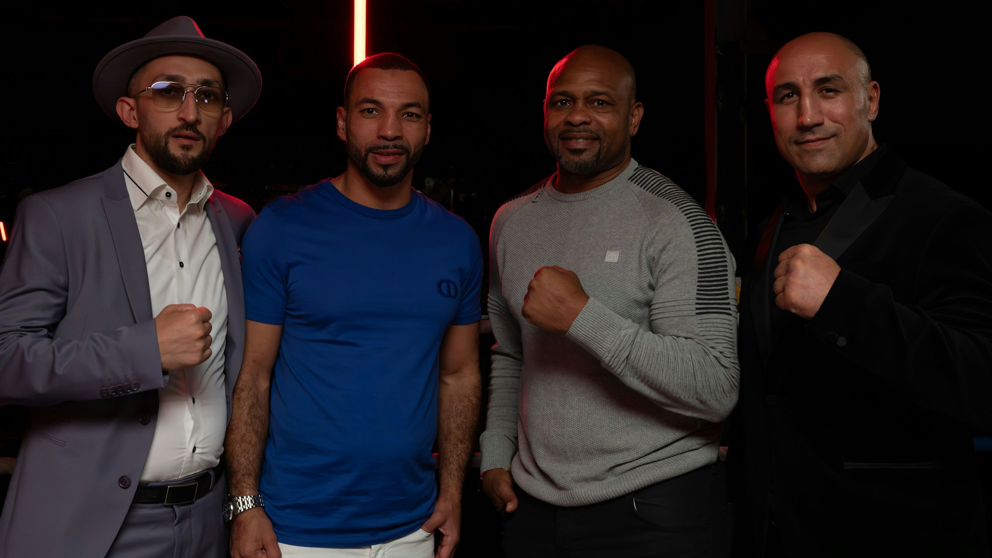 Ömer Faruk Özkan, Maurice Weber, Roy Jones Jr. und Arthur Abraham bei „Gym Wars“.