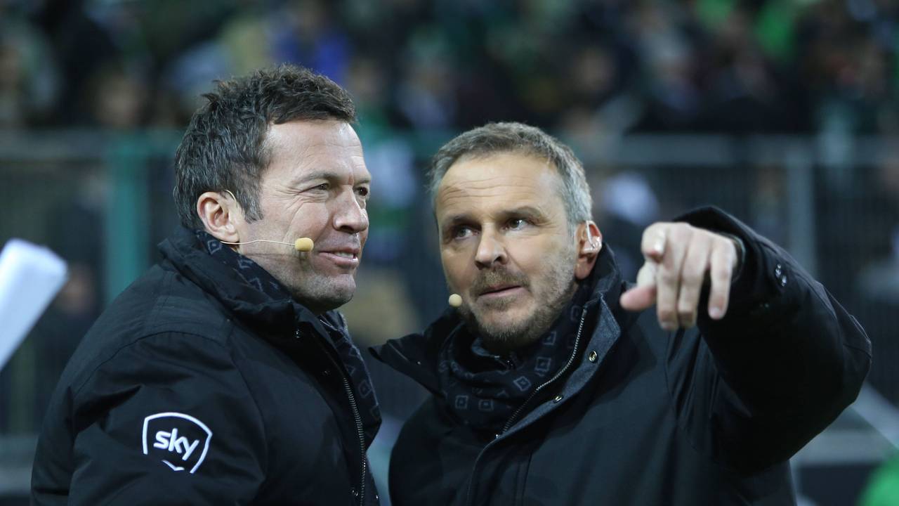 Didi Hamann und Lothar Matthäus am Rande des Bundesligaspiels Borussia Mönchengladbach gegen Borussia Dortmund am 23. Januar 2016.