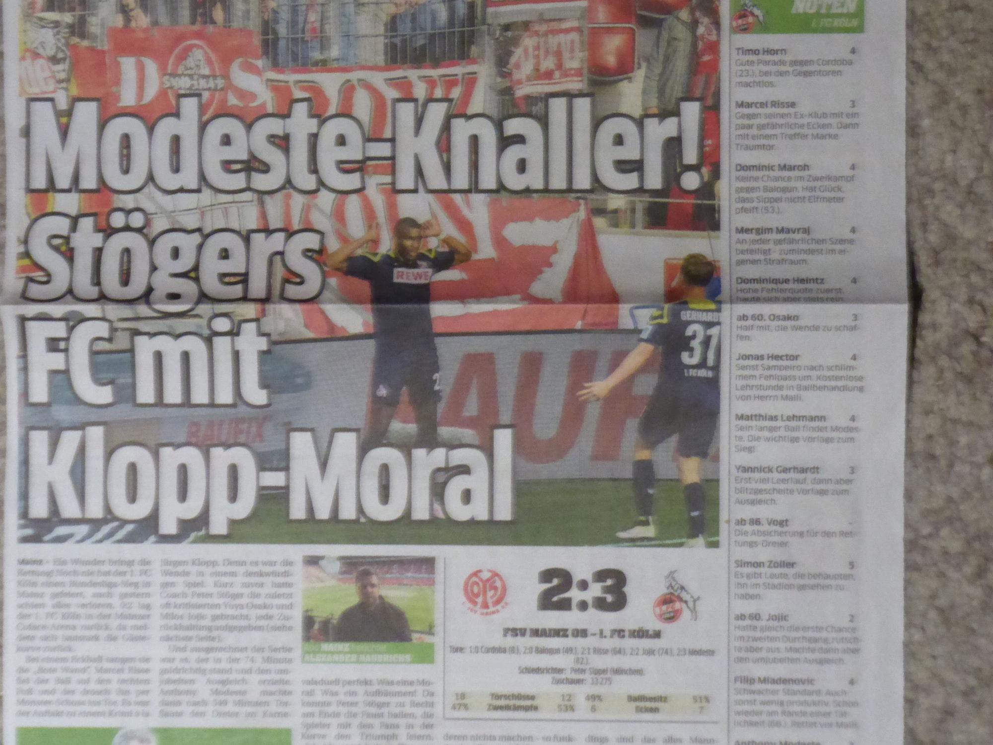 EXPRESS-Schlagzeile vom FC-Sieg in Mainz 2016.
