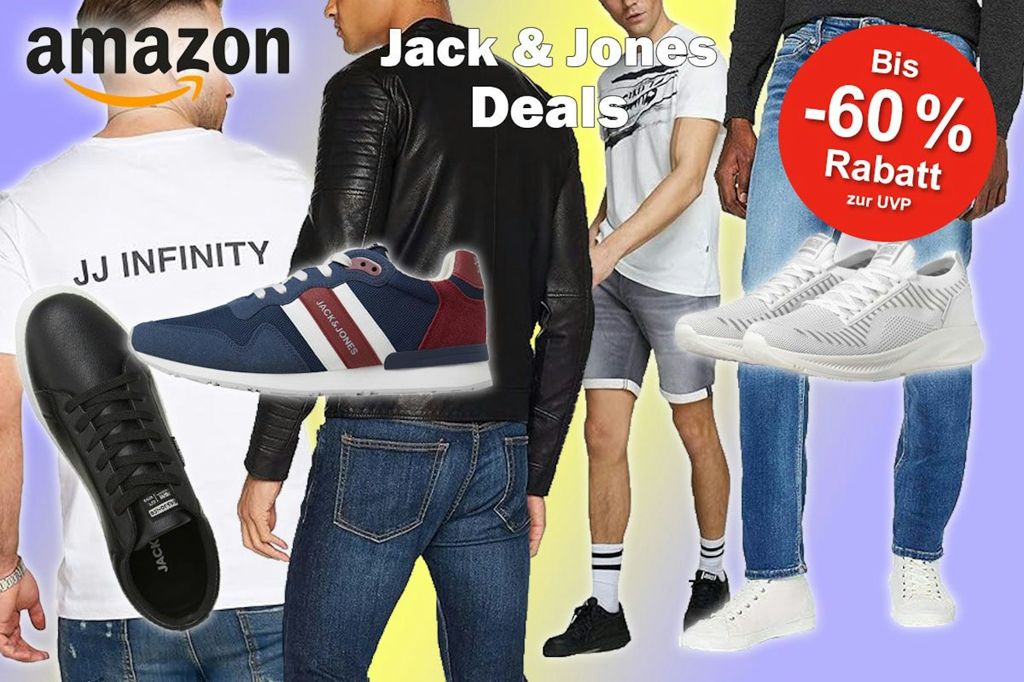 Jack & Jones Shirts, Sneaker, Lederjacke, Shorts getragen von Models.