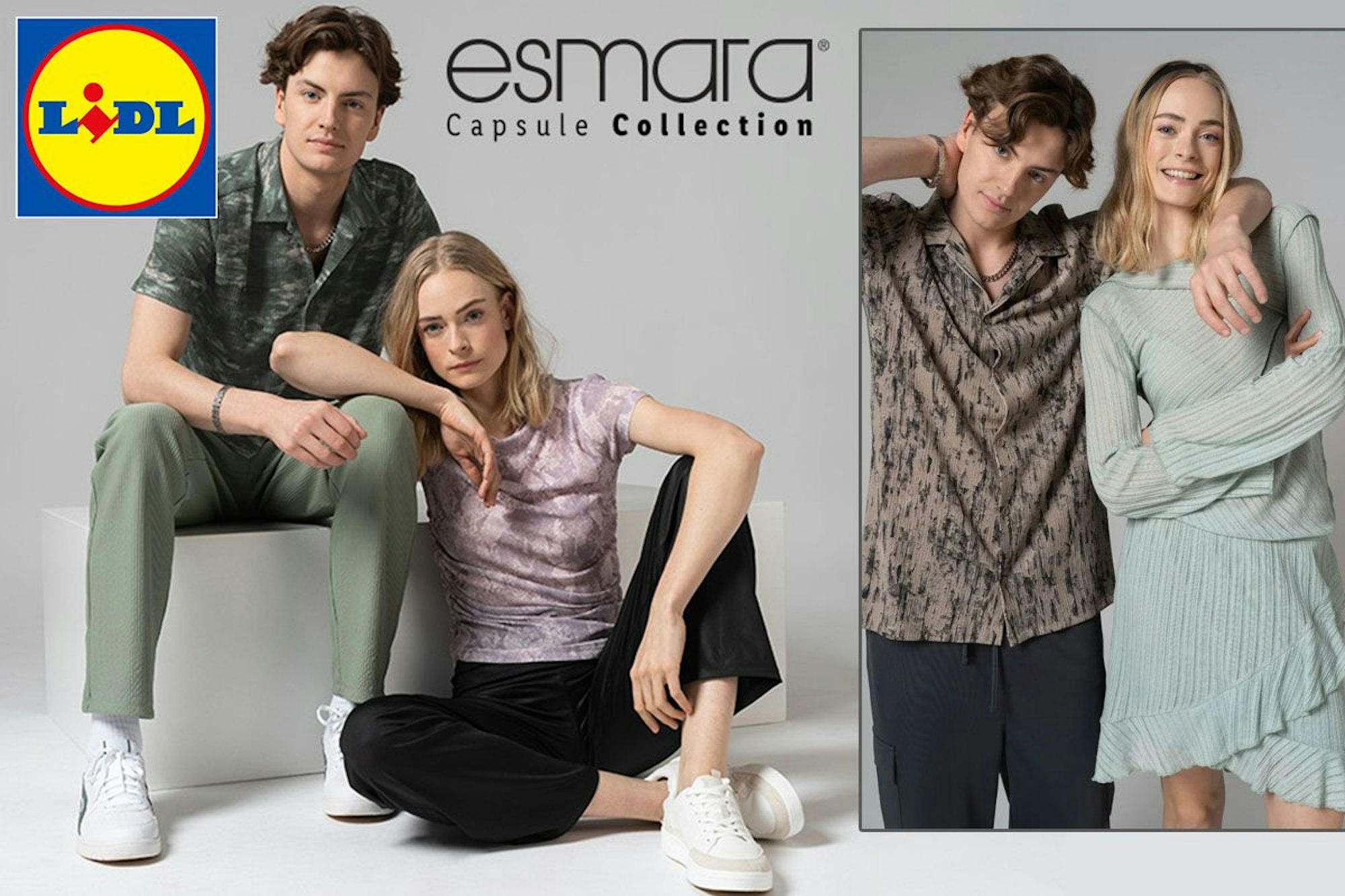 Models, die verschiedene Kleidungsstücke der Capsule Collection der Lidl Marke esmara tragen.