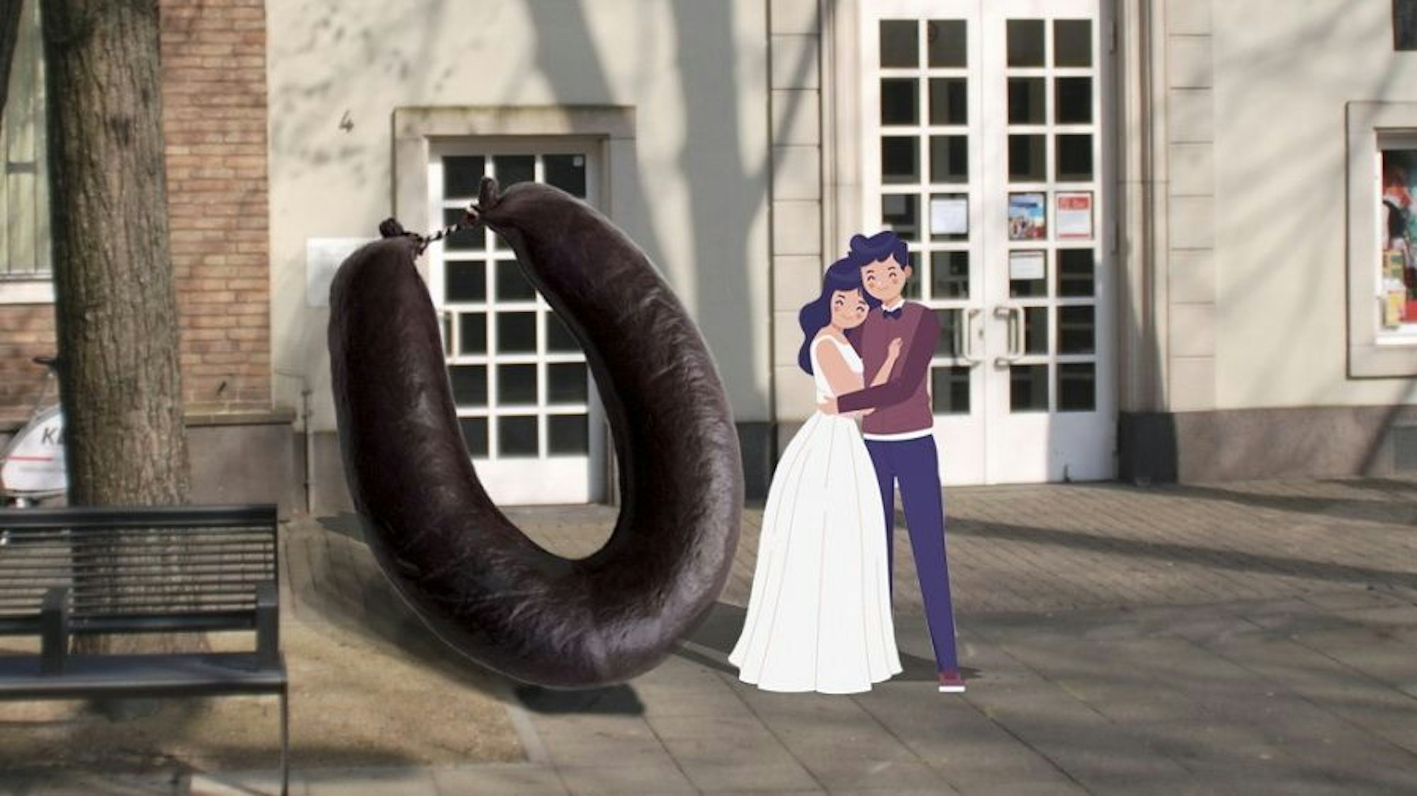 Ein Flönz-Denkmal in Köln – hier als Montage.
