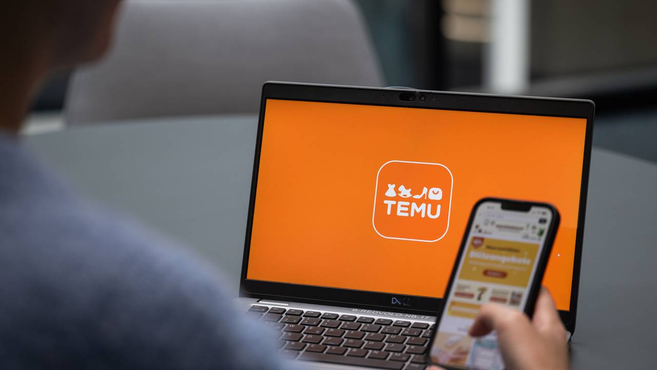 Blick auf einen Laptop mit dem Logo der App Temu.