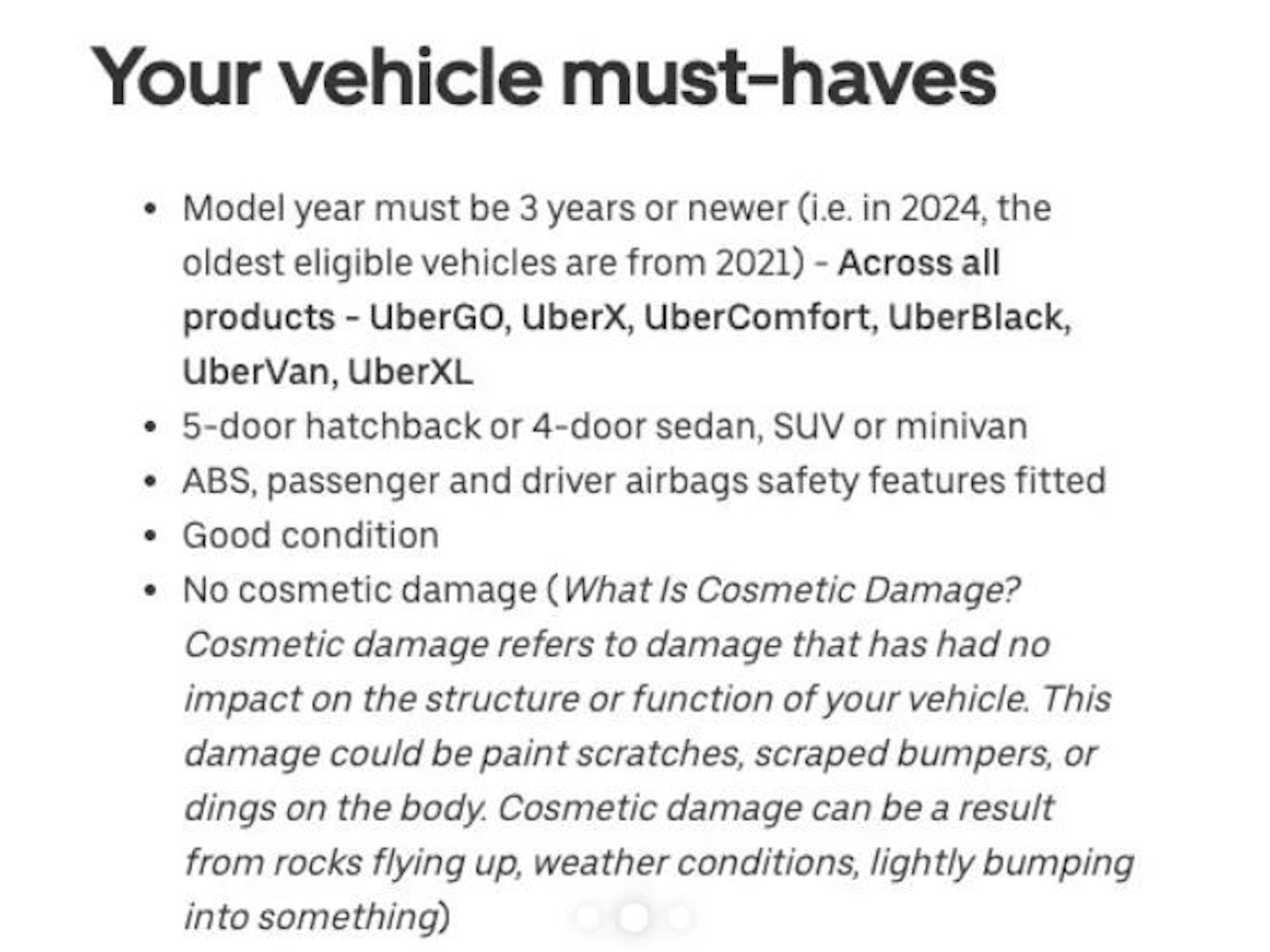 Eine Liste mit Auflagen für Uber-Fahrzeuge.