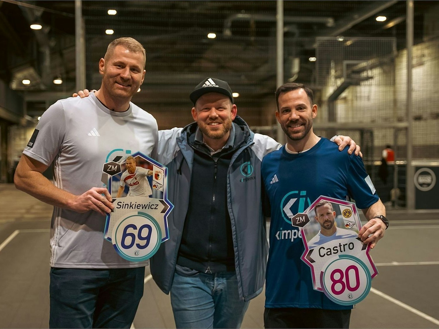 Björn Effertz (M.) wird bei seiner App „Impence“ von den Ex-Profis Lukas Sinkiewicz und Gonzalo Castro unterstützt.