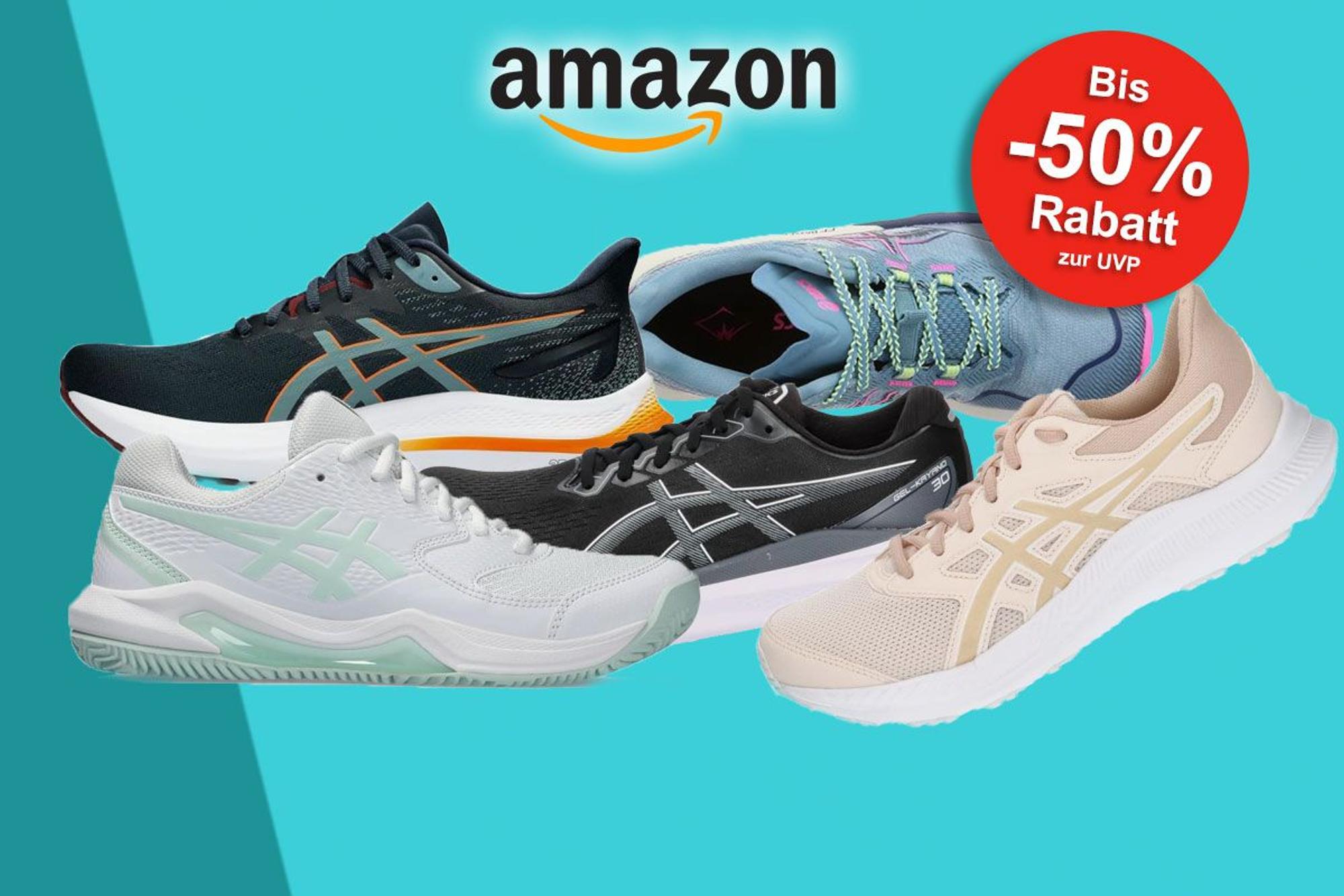 Auf dem Bild sind unterschiedliche Modelle von der Marke Asics zu sehen.