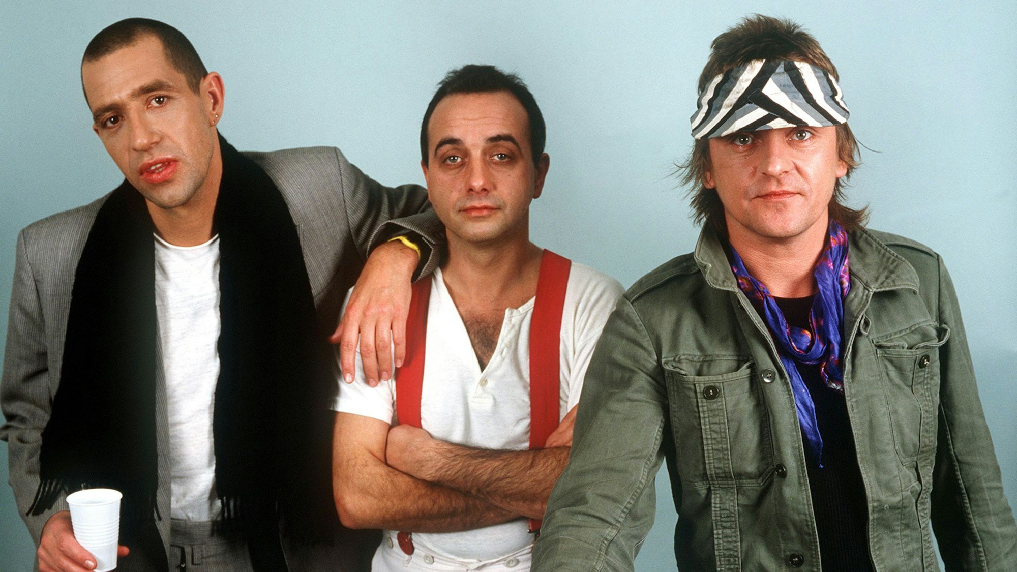 Die deutsche Musikgruppe «Trio» mit Stephan Remmler (l-r), Peter Behrens und Kralle Krawinkel, aufgenommen am 17.12.1983 in Düsseldorf