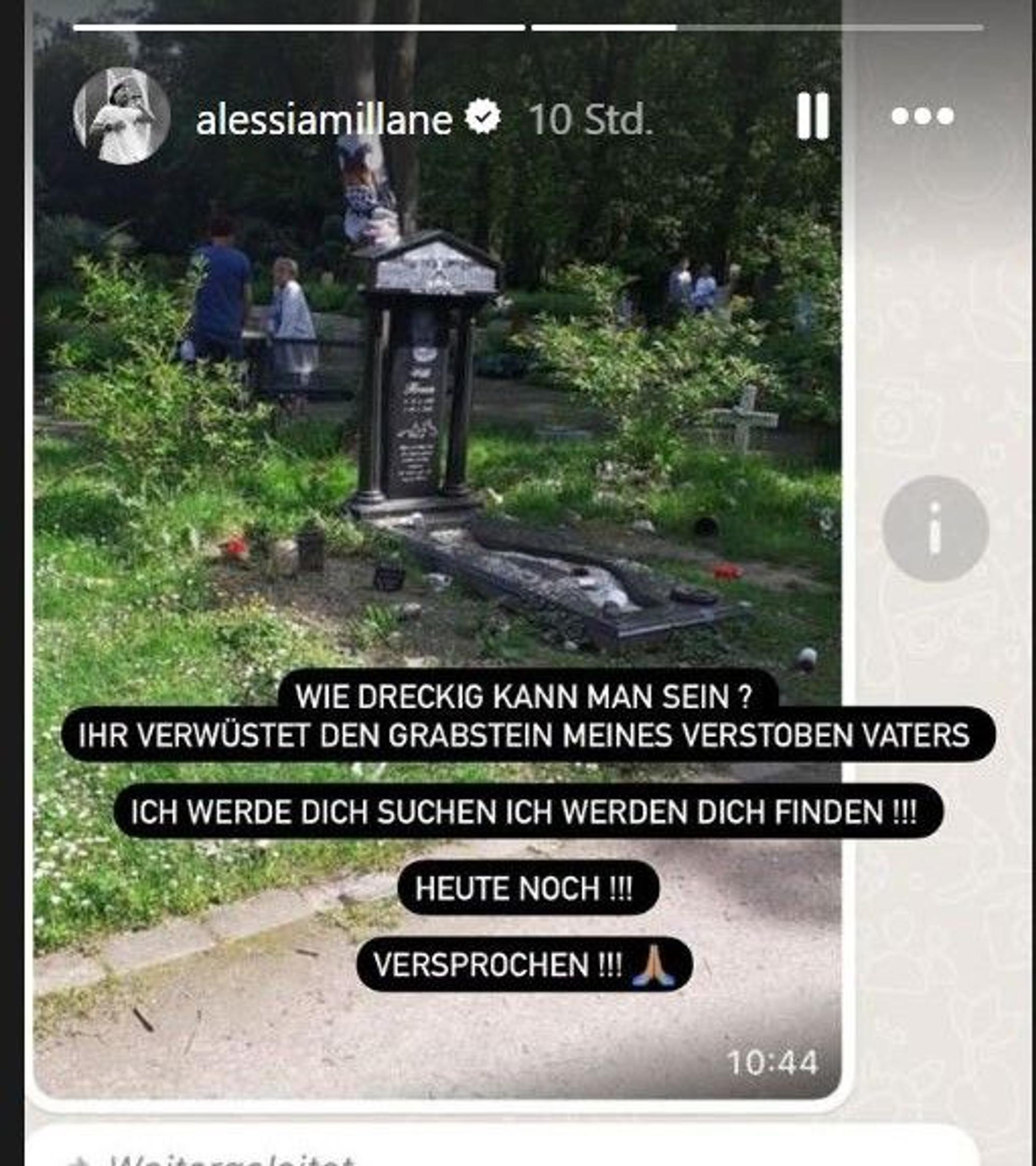 Alessia Herren postet am Sonntag in ihrer Instagram-Story ein Foto vom beschädigten Grab ihres Vaters, Willi Herren.