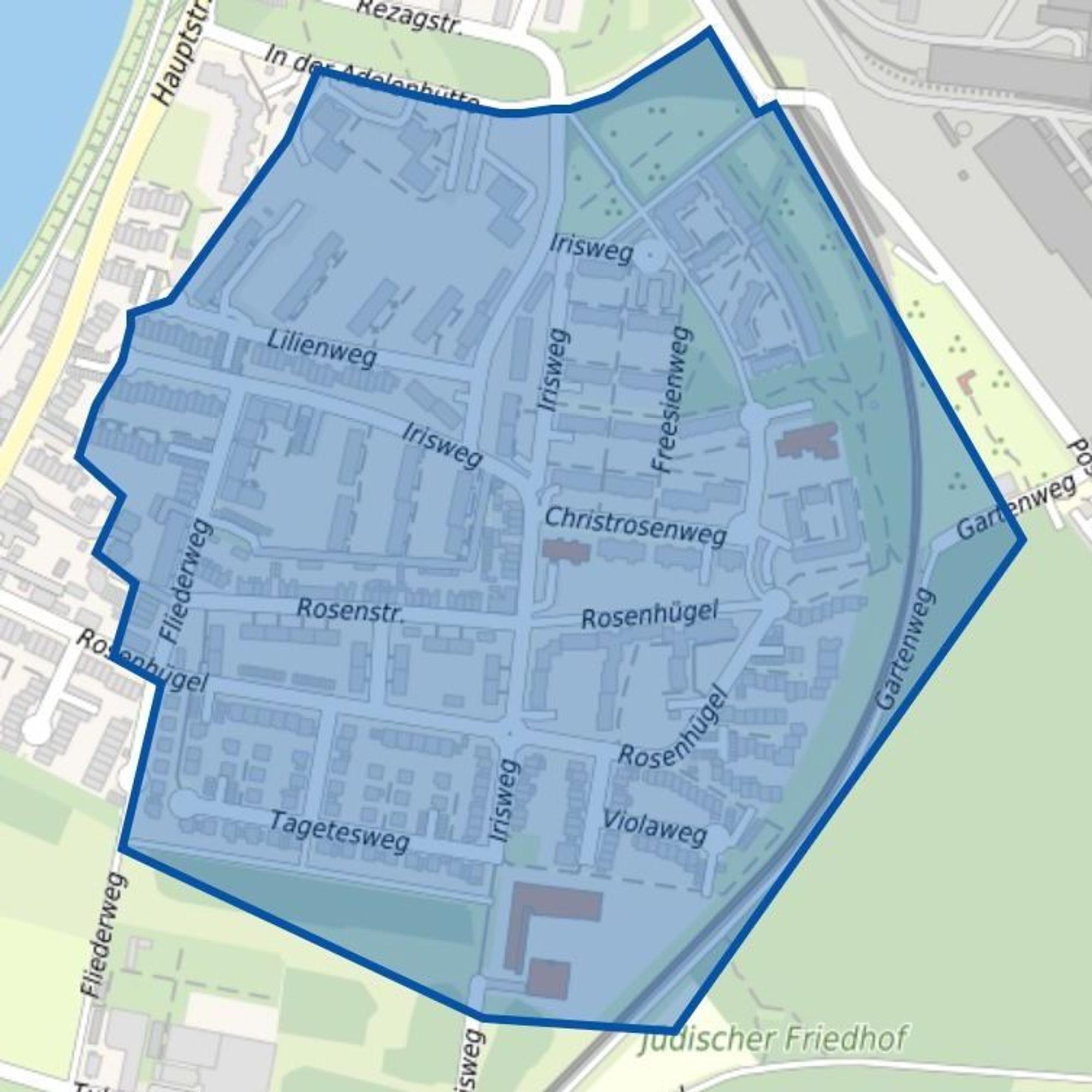 Der blau-eingefärbte Bereich ist von der Evakuierung in Zündorf betroffen.