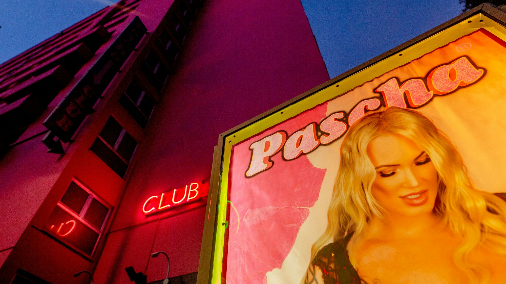 Ein Werbeplakat vor dem Pascha in der Kölner Hornstraße.