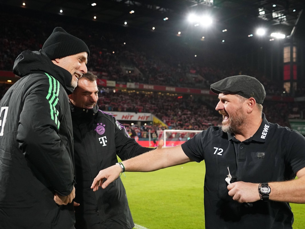 Thomas Tuchel (l.) und Steffen Baumgart (r.) mit guter Laune.