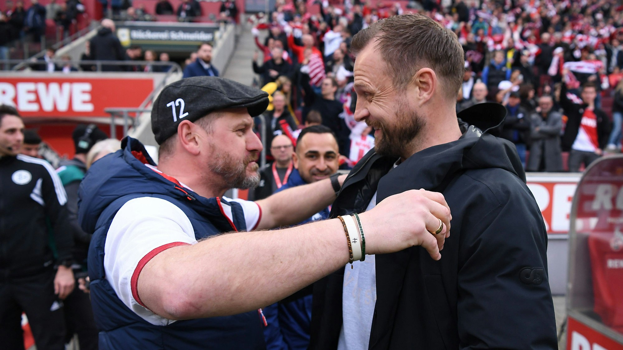 Bo Svensson und Steffen Baumgart vor dem Spiel zwischen dem 1. FC Köln und Union Berlin.