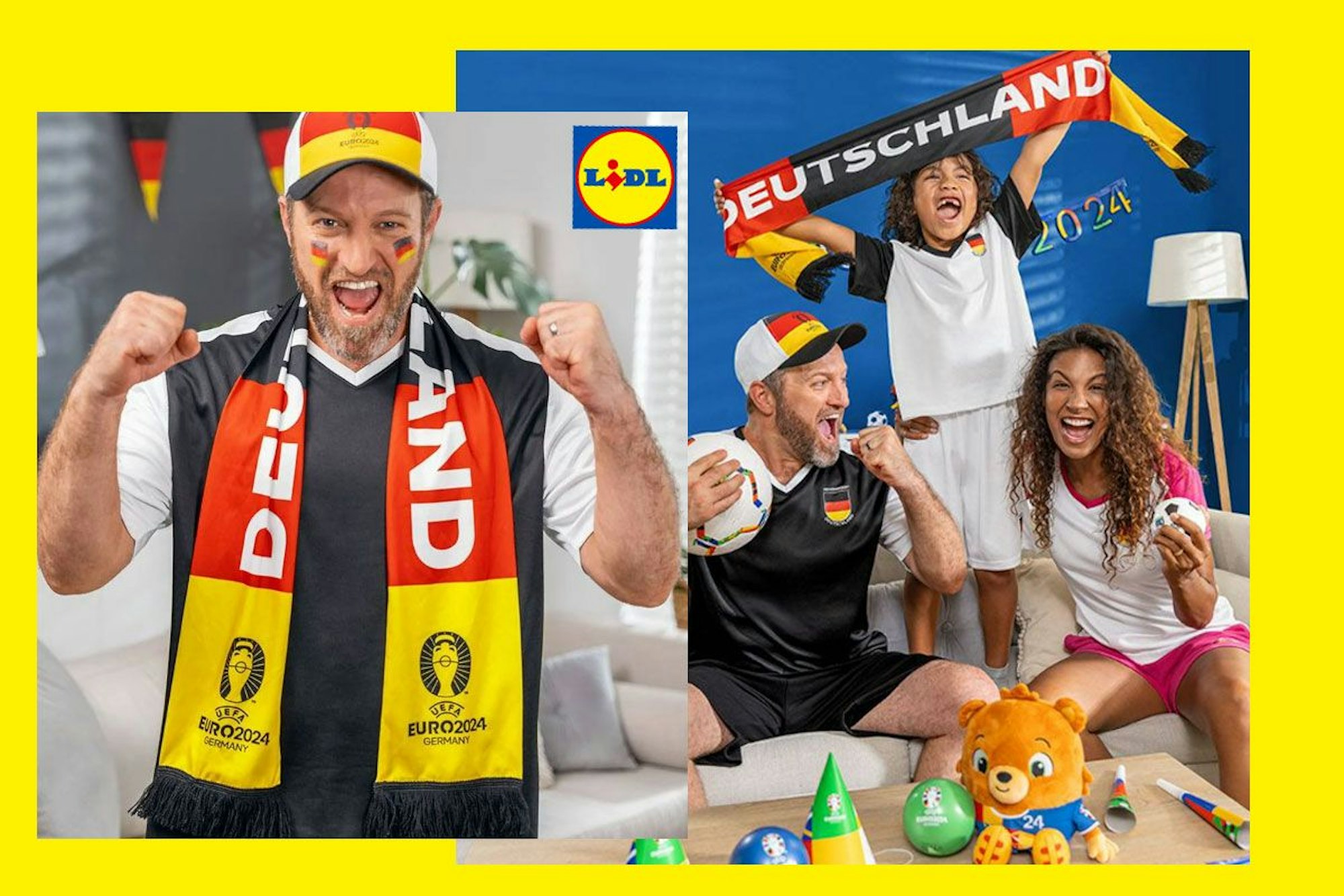 Auf dem Bild sind Fanartikel des Lidl Onlineshops zu sehen.
