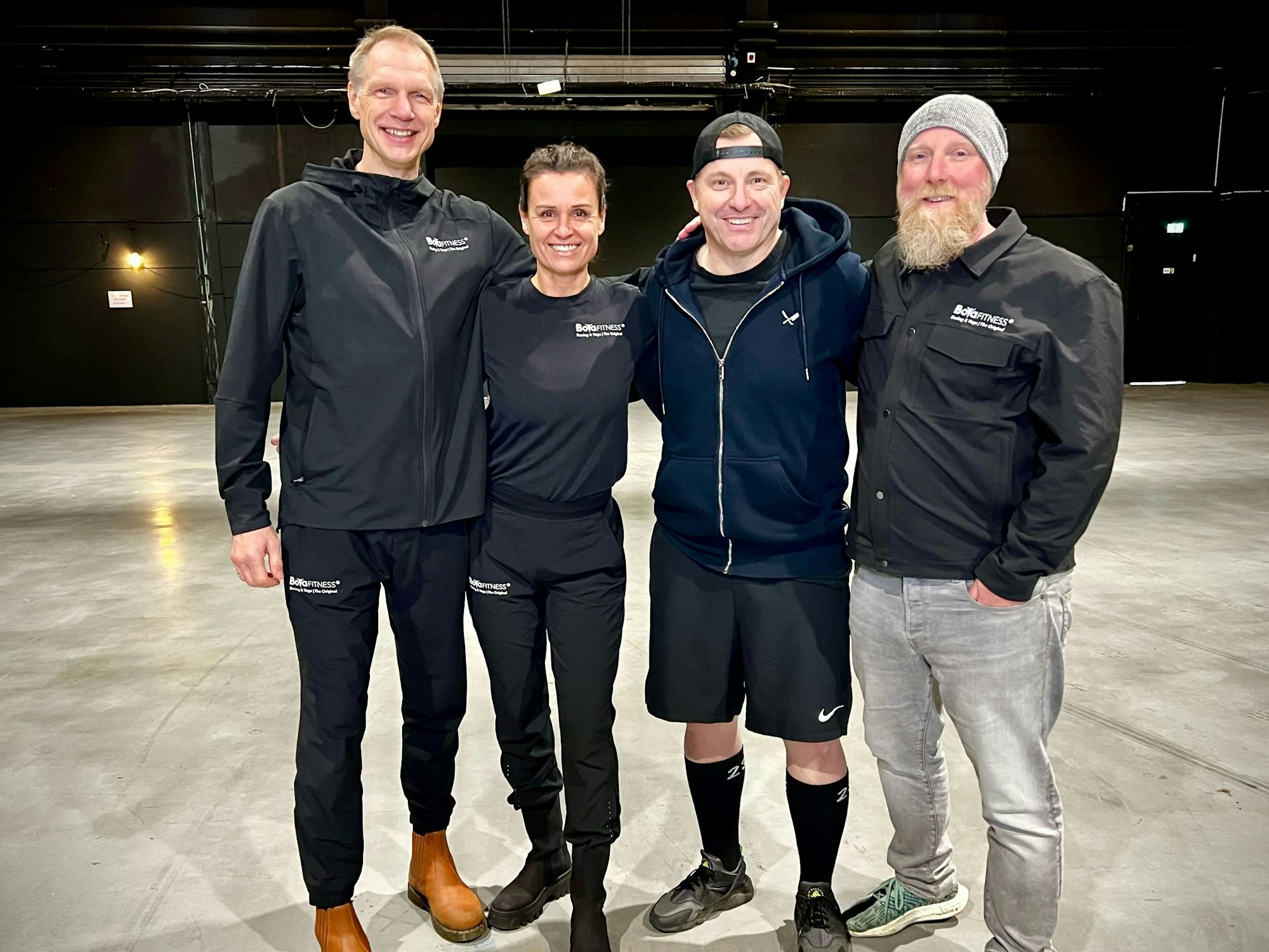 Kölns Boya-Team von links nach rechts: Ex-Boxprofi Rüdiger May, Yoga-Lehrerin Betty Sturm, Comedian Martin Klempnow (Dennis aus Hürth) und Boya-Fitness-Chef Stefan Hoff.