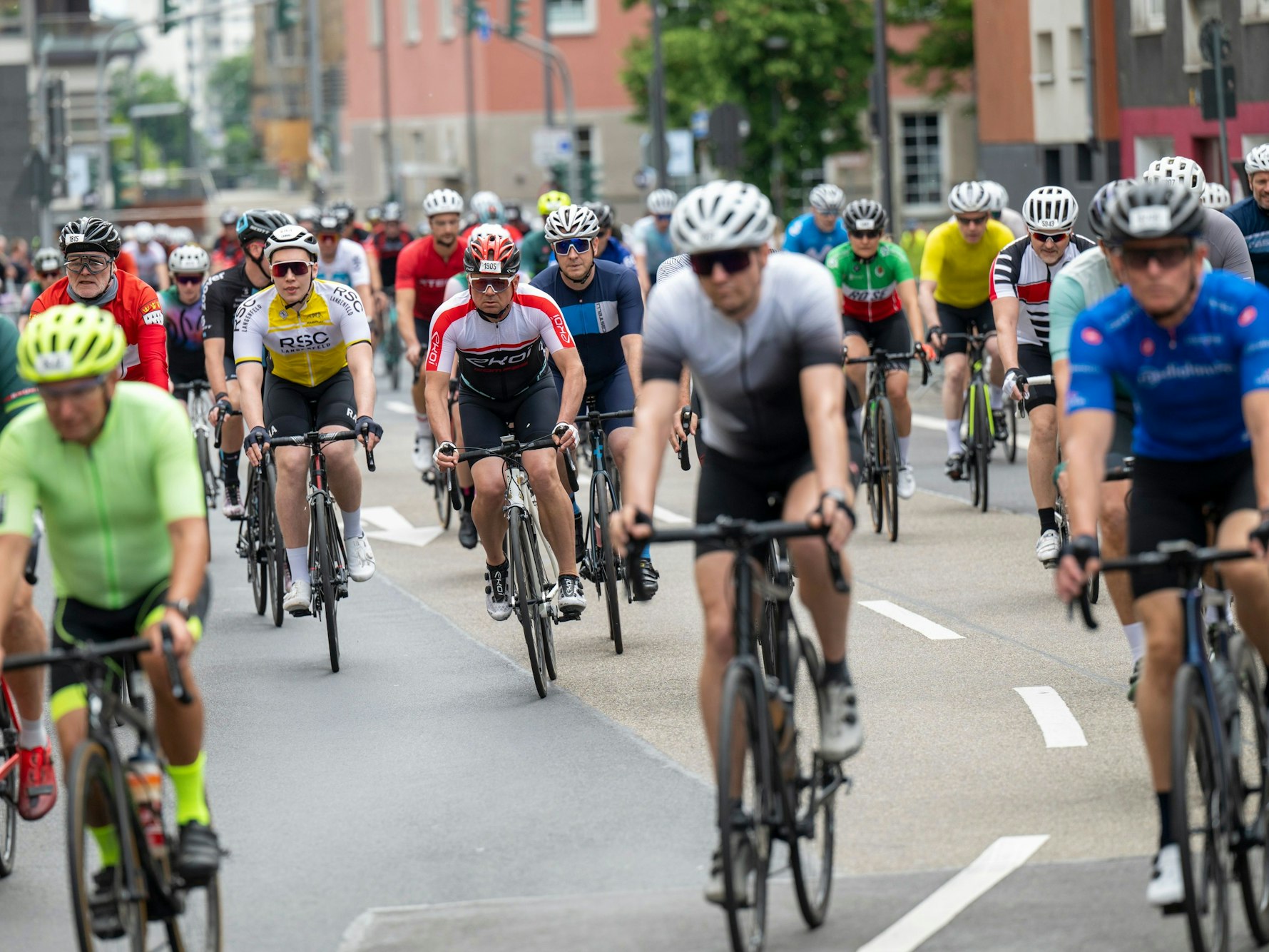 Radprofis fahren beim Rennen Rund um Köln.