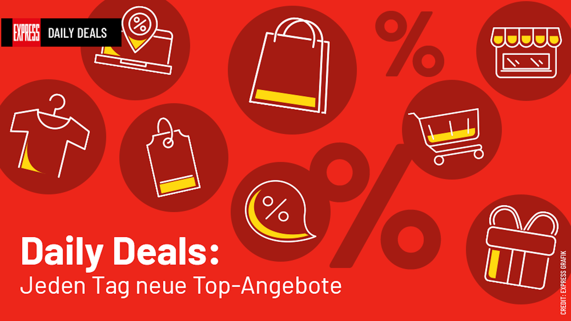 Auf dem Bild sind symbolische Icons für das Thema Sale und Schnäppchen zu sehen.