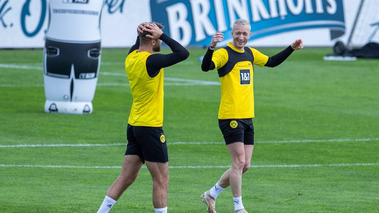 Die BVB-Spieler Marco Reus (rechts) und Niclas Füllkrug beim Training vor dem Champions-League-Finale.