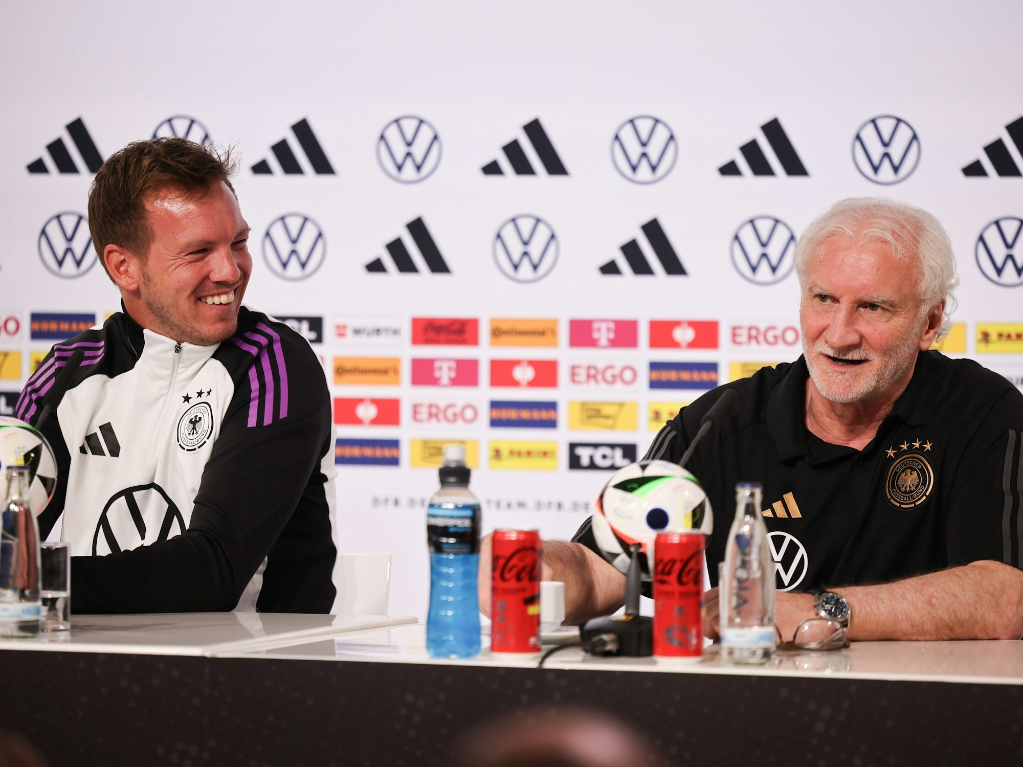 Pressekonferenz mit Bundestrainer Julian Nagelsmann (l) und Sportdirektor Rudi Völler.