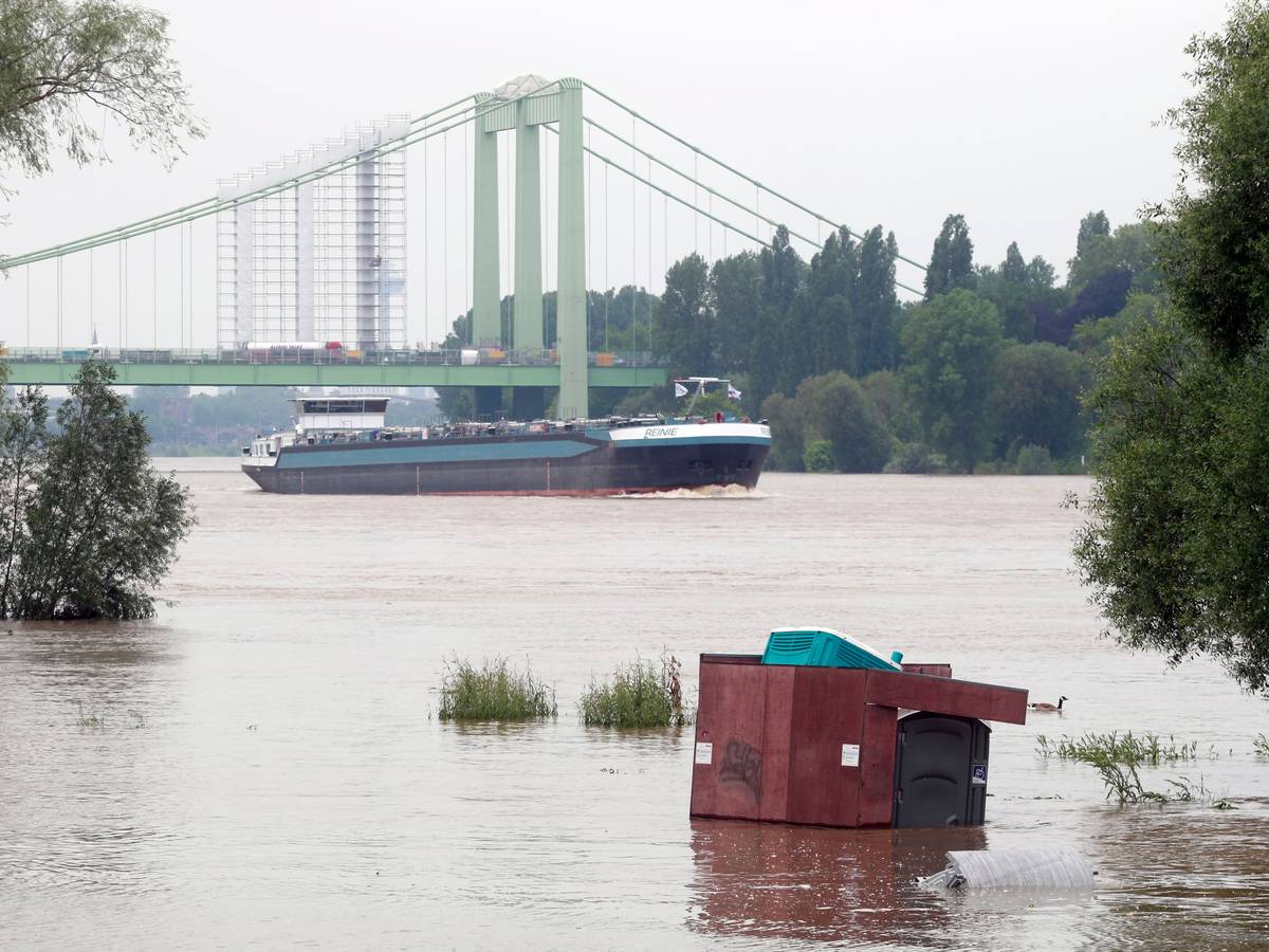 Der Rhein in Köln führt Hochwasser.