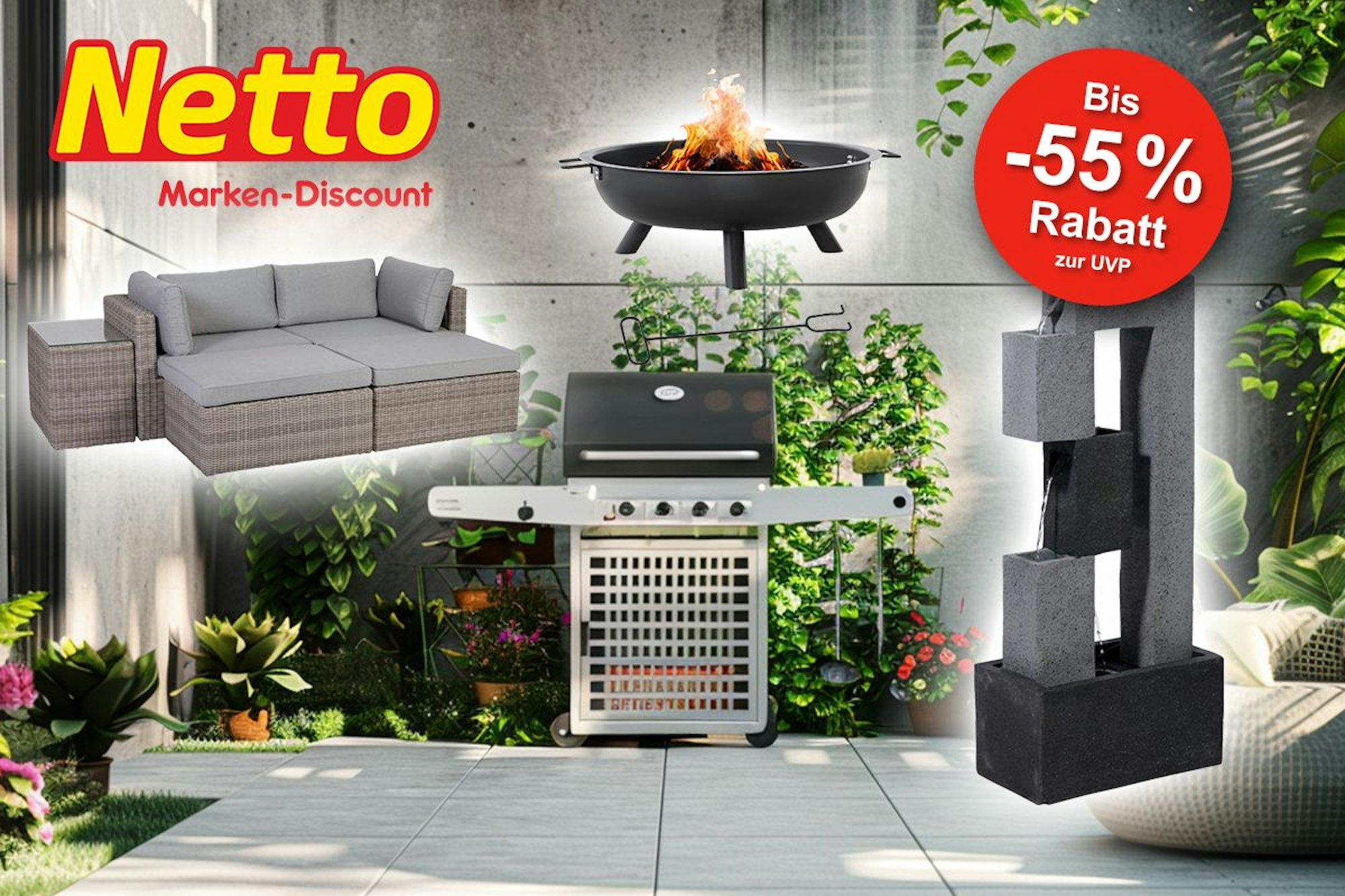Darstellung eines Garten mit Gartenartikeln im Sale bei Netto