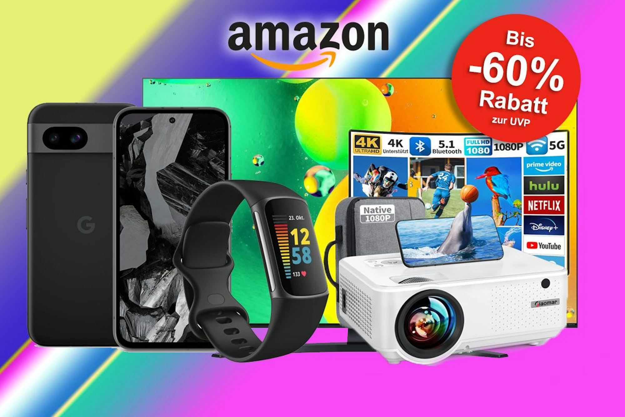 Auf dem Bild sind unterschiedliche Elektronik Produkte zu sehen, die bei Amazon angeboten werden.
