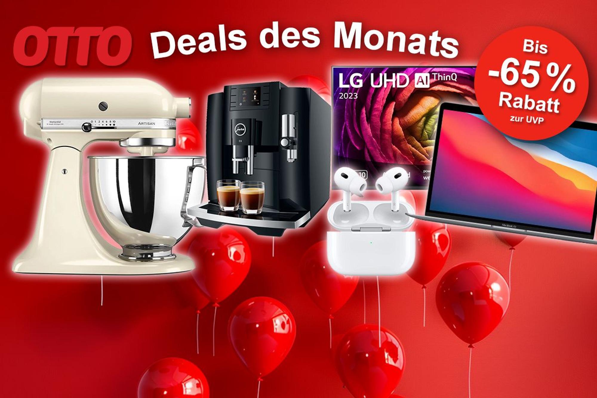 Darstellung verschiedener Produkte von Marken wie KitchenAid, Jura, LG, Apple u.v.m. im Sale bei OTTO