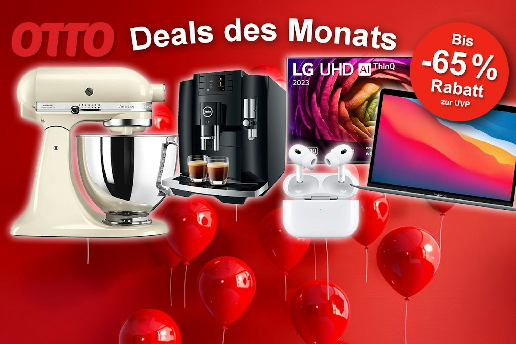 Darstellung verschiedener Produkte von Marken wie KitchenAid, Jura, LG, Apple u.v.m. im Sale bei OTTO