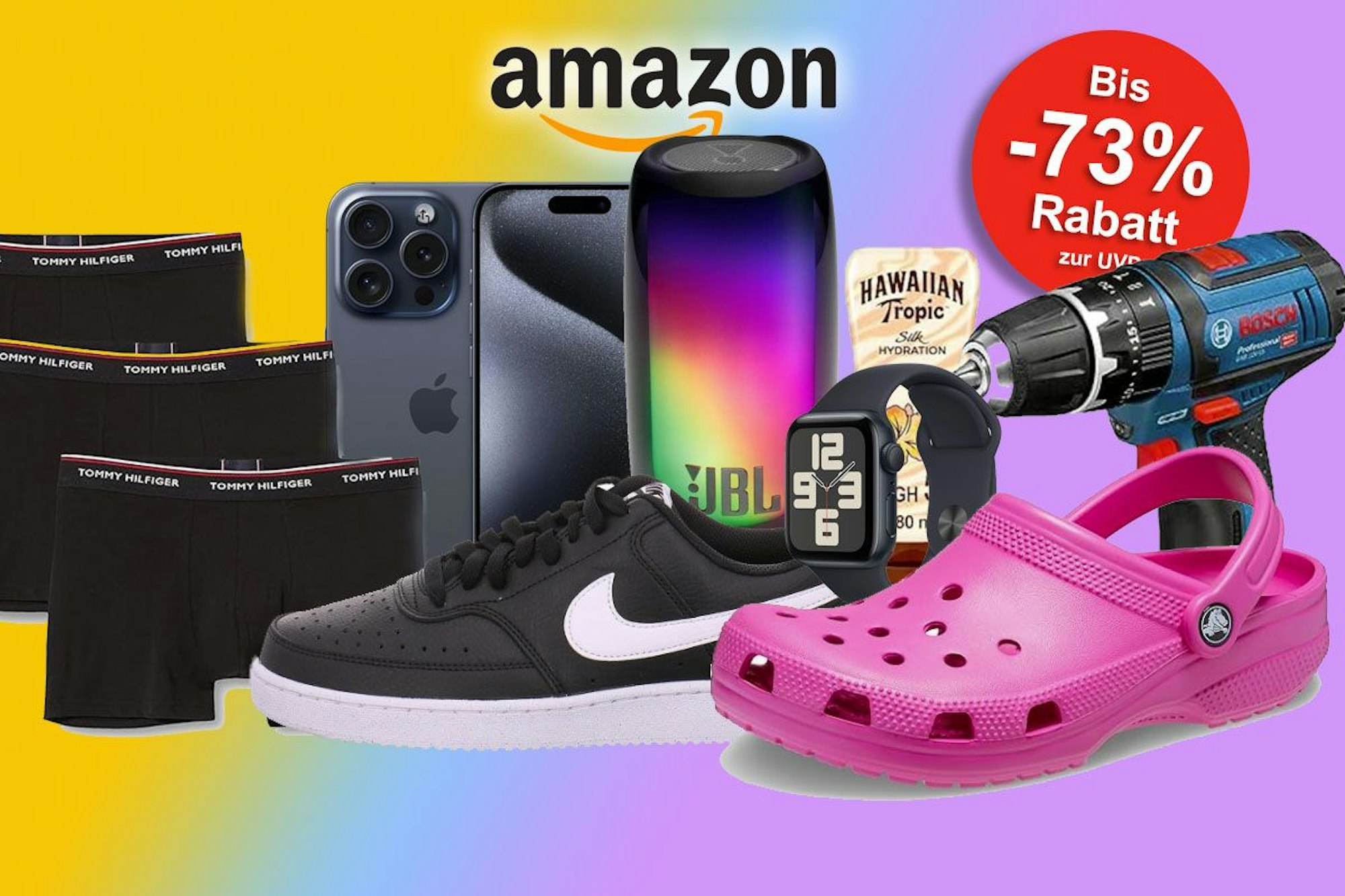 Auf den Bildern sind Produkte zu sehen, die aktuell bei Amazon einen starken Preisrabatt haben