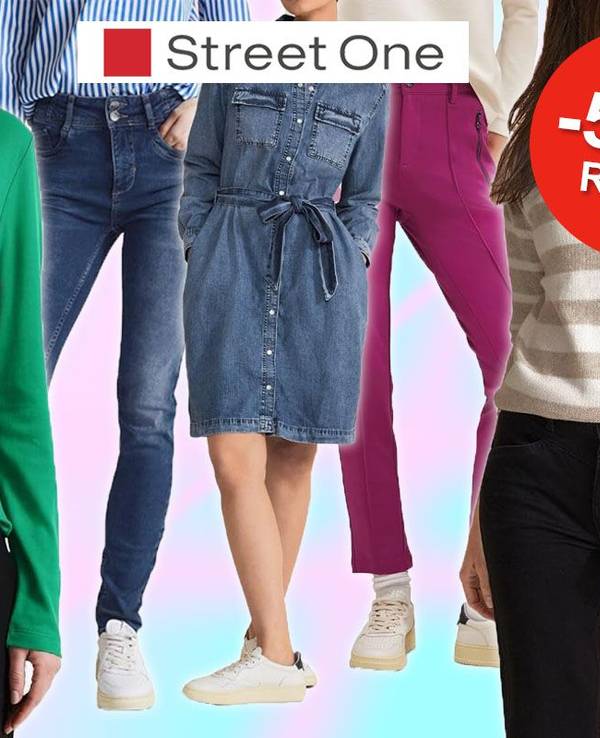 Models mit Street One Damenmode, Jeans Kleid, Hosen Blusen.